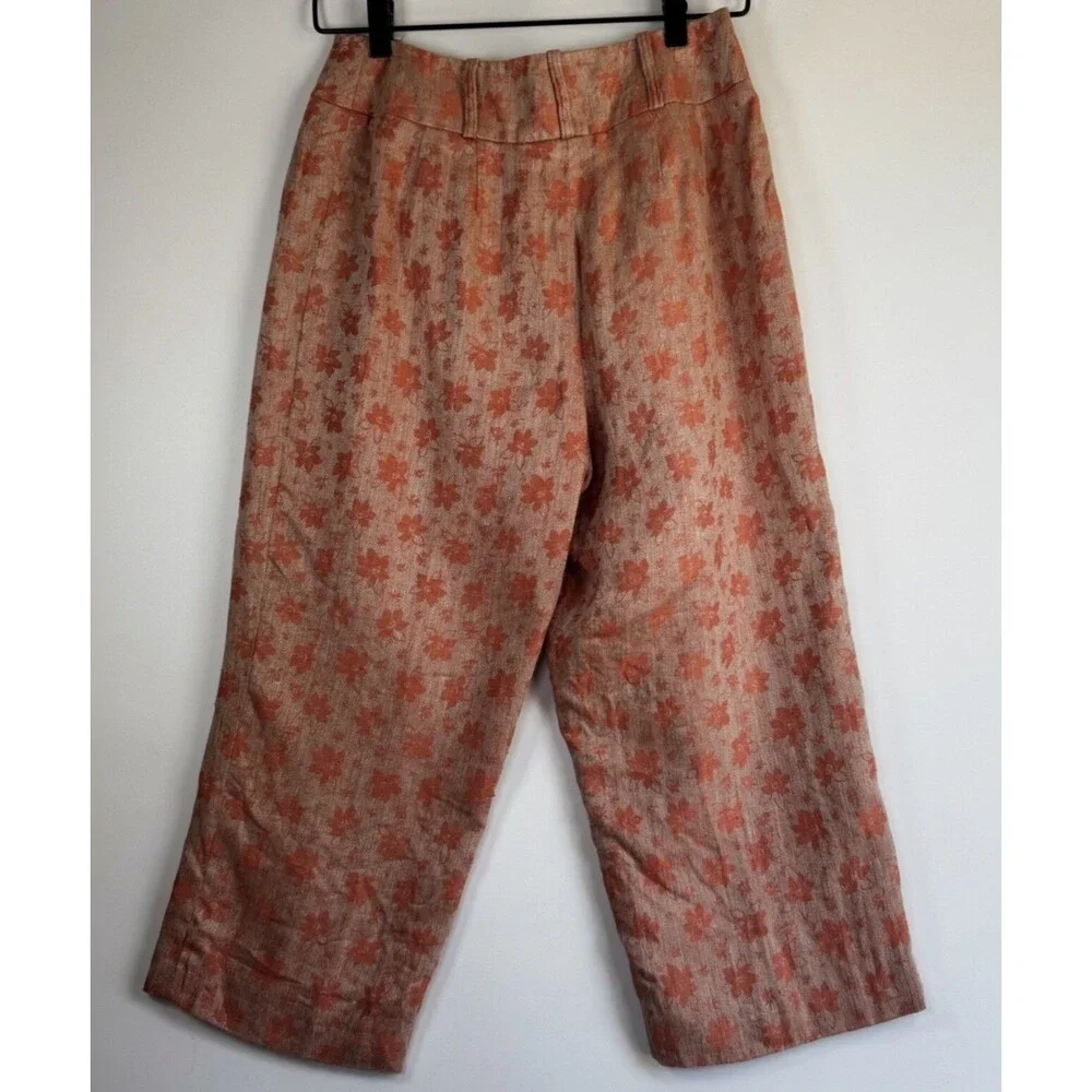 Benard Holtzman Shirt Pants Set Womens 8P Orange Floral Linen Petite‎ Lined Suit